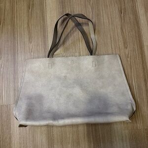 Free People Vegan Leather Tote Bag + Zipper Pouch – Taupe/Beige